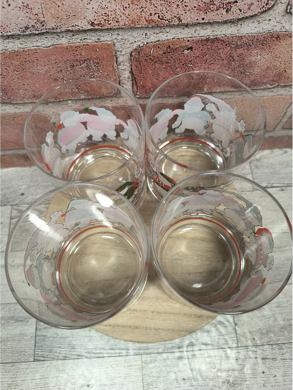 1991 Princess House Polar Bear Ice Skating Tumblers Christmas Heritage Set of 4